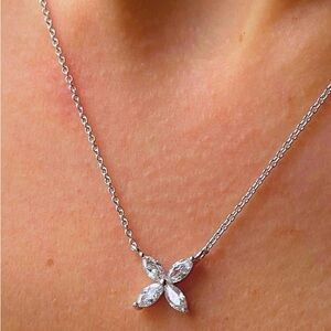18k White Gold Plated CZ Flower Marquise Necklace - Inspired by Tiffany Victoria
